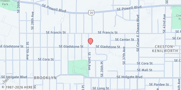 Map showing Groceries 4 Grout at 4028 SE 34th Ave, Portland, OR