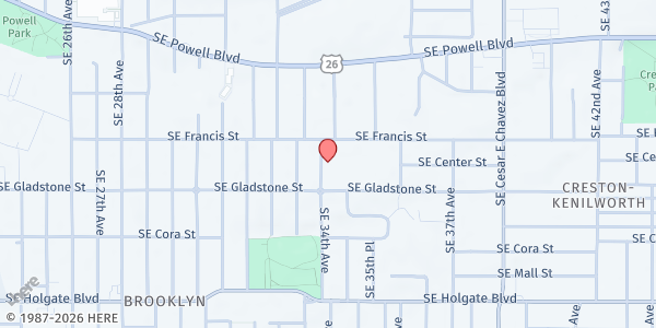 Map showing Grout Elementary at 4028 Se 34th Ave, Portland, OR
