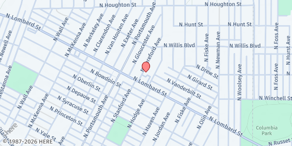 Map showing Hereford House Food Pantry at 7704 N Hereford Ave, Portland, OR