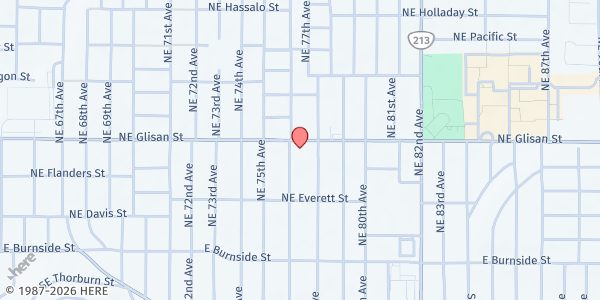 Map showing Highland Christian Center Food Pantry at 7600 NE Glisan St, Portland, OR
