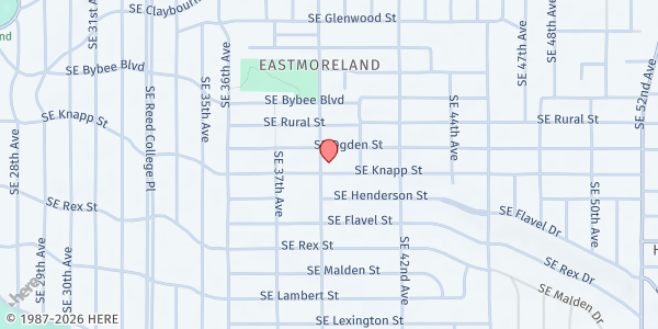Map showing Holy Trinity Lutheran Church at 7220 SE Cesar Estrada Chavez Blvd, Portland, OR