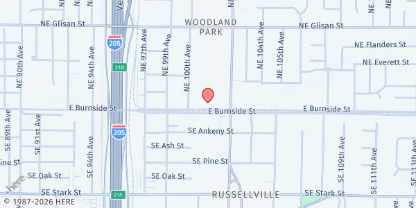 Map showing Impact NW Free Food Market at 10055 E Burnside St, Portland, OR