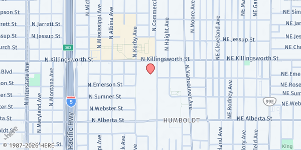 Map showing Jefferson High School Food Market at 5210 N. Kerby Ave., Portland, OR