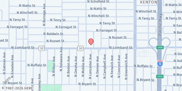 Map showing Kenton Church at 2115 N Lombard St, Portland, OR