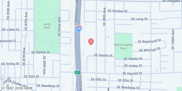 Map showing Lent Elementary School at 5105 SE 97th Ave, Portland, OR