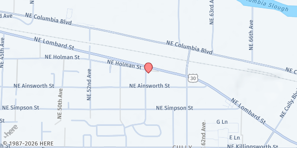 Map showing Love Our City Food Pantry at 6120 NE 57th Ave, Portland, OR