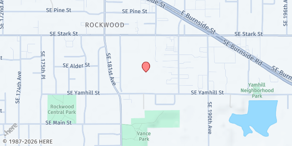 Map showing Mainspring Monthly Mobile Destination Food Pantry - Rockwood Village Apartments at 783 SE 185th Ave., Portland, OR