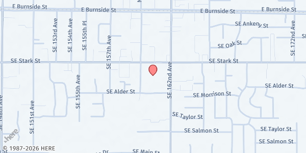 Map showing Mainspring Monthly Mobile Destination Food Pantry - Victory Outreach at 16022 SE Stark St., Portland, OR