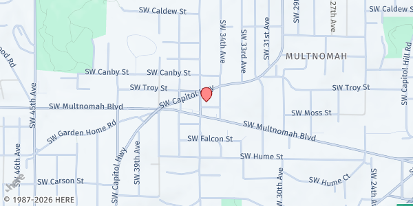 Map showing Neighborhood House Community Services - Food Pantry at 3445 SW Moss Street, Portland, OR