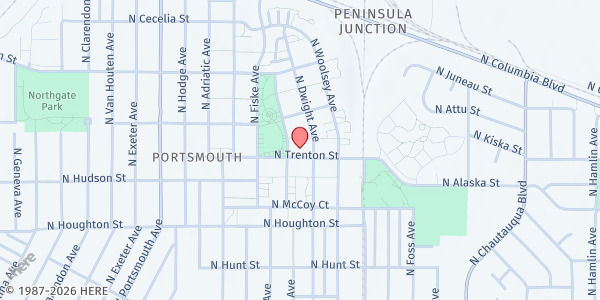 Map showing New Columbia Free Food Market at 4625 N Trenton St, Portland, OR