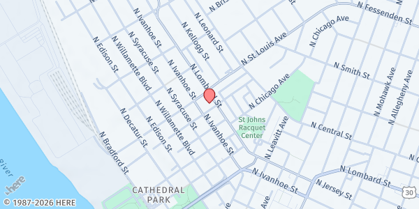 Map showing North Portland Health Center Free Food Market at 9000 N Lombard St, Portland, OR