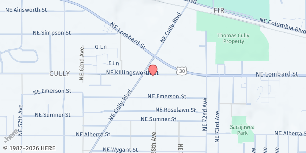 Map showing Ortiz Center Free Food Market at 6736 NE Killingsworth, Portland, OR