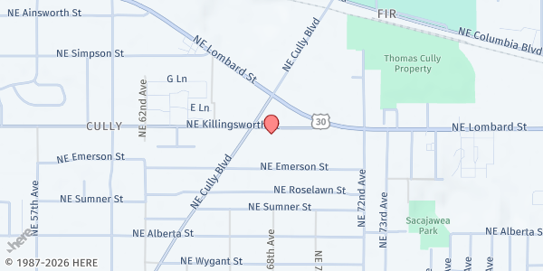 Map showing Ortiz Center Free Food Market at 6736 NE Killingsworth, Portland, OR