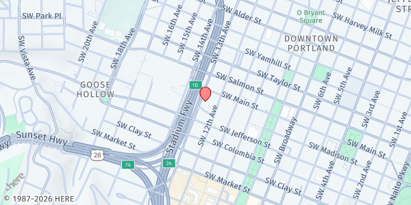 Map showing Outside In Cafe at 1132 SW 13th Ave., Portland, OR