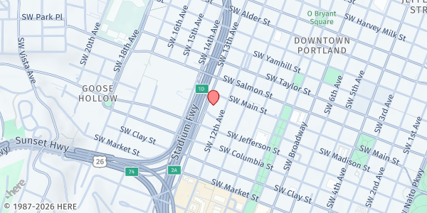 Map showing Outside In - Drop in Day Program at 1132 SW 13th Ave., Portland, OR