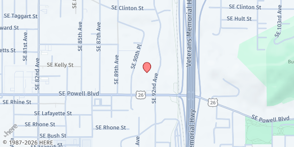 Map showing Portland Open Bible Community Pantry at 3223 SE 92nd Ave, Portland, OR