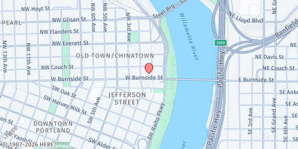 Map showing Portland Rescue Mission at 111 W Burnside, Portland, OR