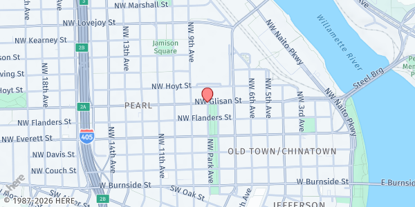 Map showing Potluck in the Park at 798 NW Glisan, Portland, OR