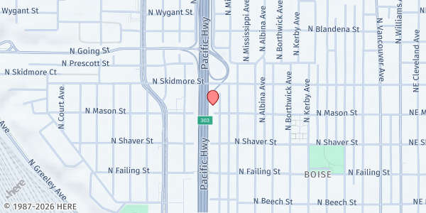 Map showing Q Center at 4115 N. Mississippi Ave, Portland, OR