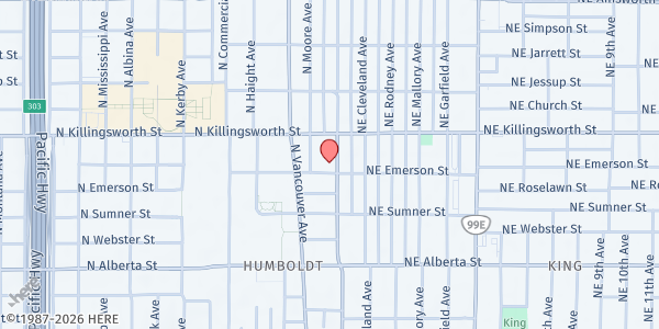 Map showing Salvation Army Cascade Division Moore Street Center at 5335 N Williams Ave, Portland, OR