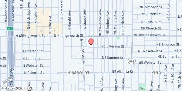 Map showing Salvation Army Moore Street at 5335 N Williams Ave, Portland, OR