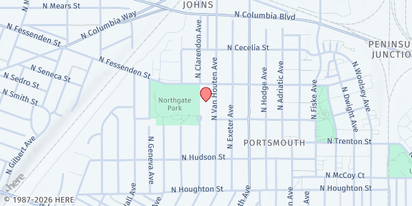 Map showing School Pantry at Clarendon at 9325 N Van Houten Ave, Portland, OR