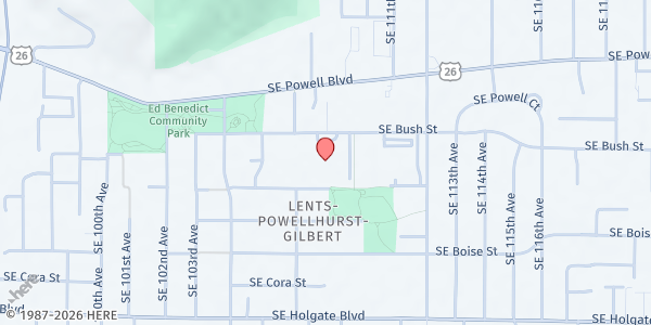 Map showing School Pantry at Earl Boyles Elementary at 10822 SE Bush St, Portland, OR