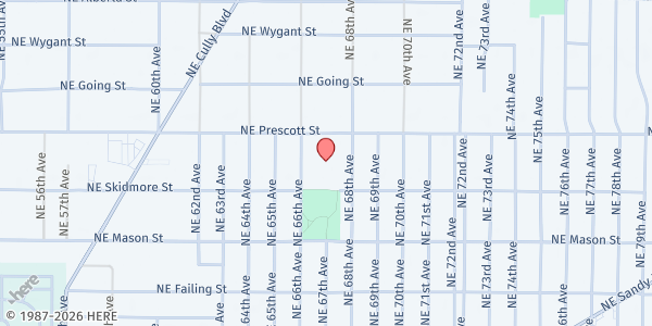 Map showing Scott Elementary School Free Food Market at 6700 NE Prescott St., Portland, OR