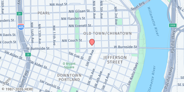 Map showing St Andre Bessette Catholic Church at 601 W Burnside St, Portland, OR