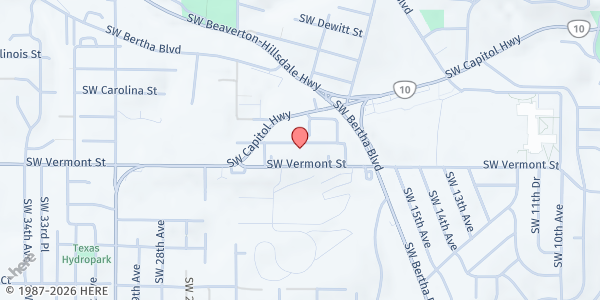 Map showing St. Barnabas at 2201 SW Vermont Street, Portland, OR