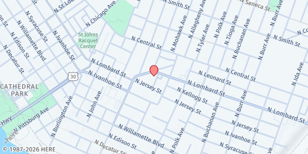 Map showing St. John's Food Share at 8100 N. Lombard St., Portland, OR
