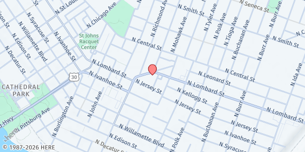 Map showing St. John's Food Share at 8100 N Lombard St., Portland, OR