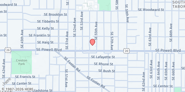 Map showing St Mark's Lutheran Church at 5415 SE Powell Blvd, Portland, OR