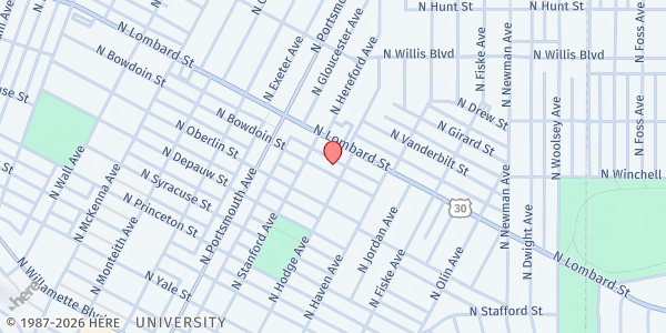 Map showing St. Vincent de Paul Blessed Frederic at Holy Cross at 5227 N Bowdoin St, Portland, OR