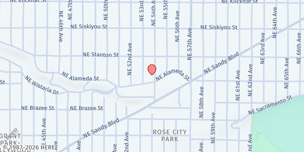 Map showing St. Vincent de Paul - St. Rose at 2727 NE 54th Ave, Portland, OR