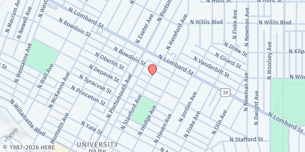 Map showing SVDP Holy Cross at 7426 N Stanford Ave, Portland, OR