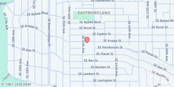 Map showing SVDP Holy Family at 3732 SE Knapp St., Portland, OR