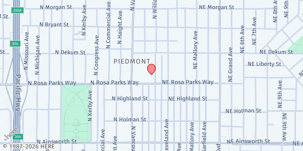 Map showing SVDP Holy Redeemer at 25 N Rosa Parks Way, Portland, OR