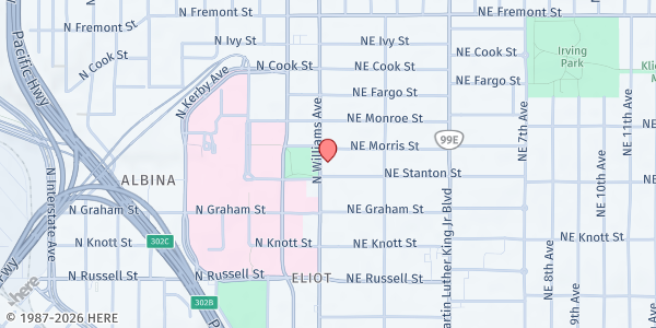 Map showing SVDP Immaculate Heart at 2926 N Williams Ave, Portland, OR