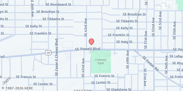 Map showing SVDP St Ignatius at 3400 SE 43rd Ave, Portland, OR