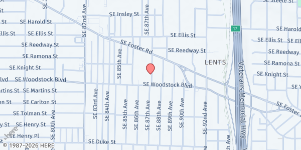 Map showing SVDP St Peter at 5905 SE 87th ave bldg B, Portland, OR