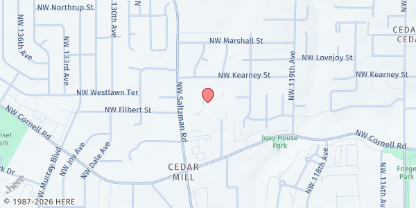 Map showing SVDP St Pius X (Cedar Mill) at 1170 NW 123rd Avenue, Portland, OR