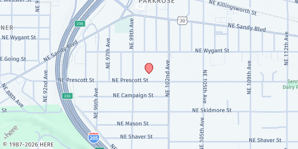 Map showing SVDP St Rita at 10029 NE Prescott St, Portland, OR