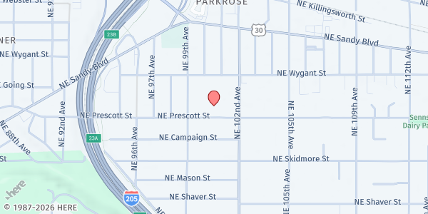 Map showing SVDP St Rita at 10029 Ne Prescott St, Portland, OR