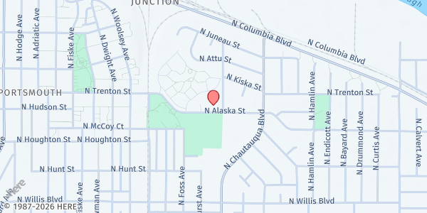 Map showing University Park Seventh Day Adventist Free Food Market at 4007 N Alaska Ave, Portland, OR