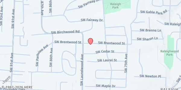 Map showing Valley Community Presbyterian Church at 8060 SW Brentwood St, Portland, OR
