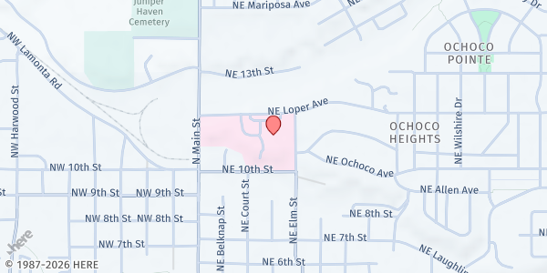 Map showing SVDP of Crook County at 1103 NE Elm St Suite 140, Prineville, OR