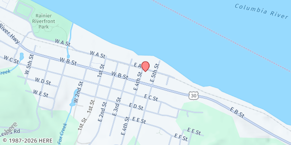 Map showing HOPE of Rainier at 404 E "A" Street, Rainier, OR