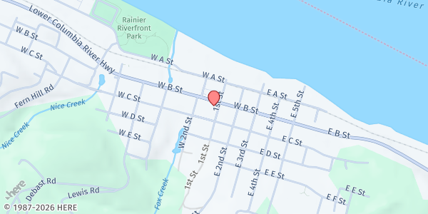 Map showing Rainier Community Food Pantry at 106 B St W, Rainier, OR