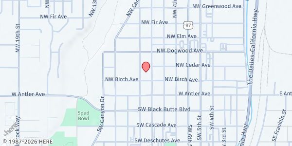 Map showing Redmond Community Church at 237 NW 9th Street, Redmond, OR